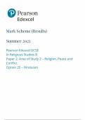 2025 Pearson Edexcel GCSE Religious Studies B Mark Scheme Paper 2 &lpar;1RB0&sol;2E&colon; Hinduism&rpar;