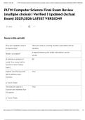 PLTW Computer Science Final Exam Review &lpar;multiple choice&rpar; &vert; Verified &vert; Updated &lpar;Actual Exam&rpar; 20252026 LATEST VERSION&excl;&excl;