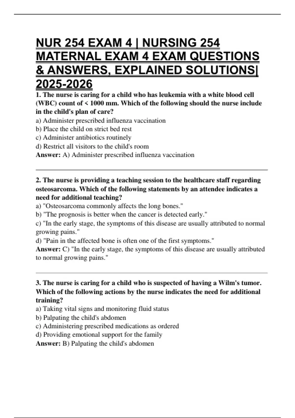 NUR 254 EXAM 4 | NURSING 254 MATERNAL EXAM 4 EXAM QUESTIONS & ANSWERS ...