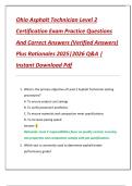 Ohio Asphalt Technician Level 2  Certification Exam Practice Questions  And Correct Answers &lpar;Verified Answers&rpar;  Plus Rationales 2025&vert;2026 Q&A &vert;  Instant Download Pdf 