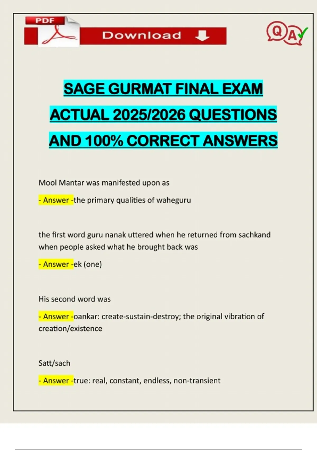 SAGE GURMAT FINAL EXAM ACTUAL 2025/2026 QUESTIONS AND 100% CORRECT ...