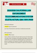2025&sol;2026 CALIFORNIA LAW ENFORCEMENT TELECOMMUNICATIONS SYSTEM &lpar;CLETS&rpar; ACTUAL Q&A 100&percnt; PASS