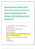 Ohio Wastewater Operator Class A  Practice Exam Questions And Correct  Answers &lpar;Verified Answers&rpar; Plus  Rationales 2025&vert;2026 Q&A &vert; Instant  Download Pdf