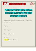 FL CIVIC LITERACY EXAM ACTUAL 2025&sol;2026 QUESTIONS AND 100&percnt; CORRECT ANSWERS