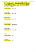 NC Medication Aide &lpar;Med Tech&rpar; Exam Actual Questions and Answers 2026&period;docx