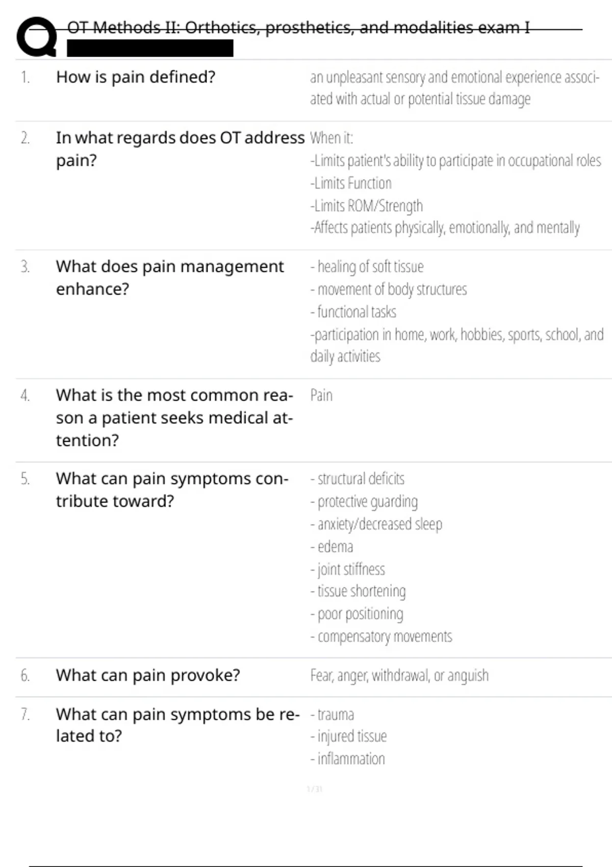 2025 OT Methods II: Orthotics, prosthetics, and modalities exam I EXAM ...
