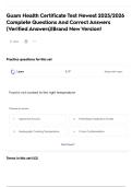 Guam Health Certificate Test Newest 2025&sol;2026  Complete Questions And Correct Answers  &lpar;Verified Answers&rpar;&vert;Brand New Version&excl;