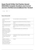 Guam Permit Written Test Practice Newest  2025&sol;2026 Complete Questions And Correct  Answers &lpar;Verified Answers&rpar;&vert;Brand New Version
