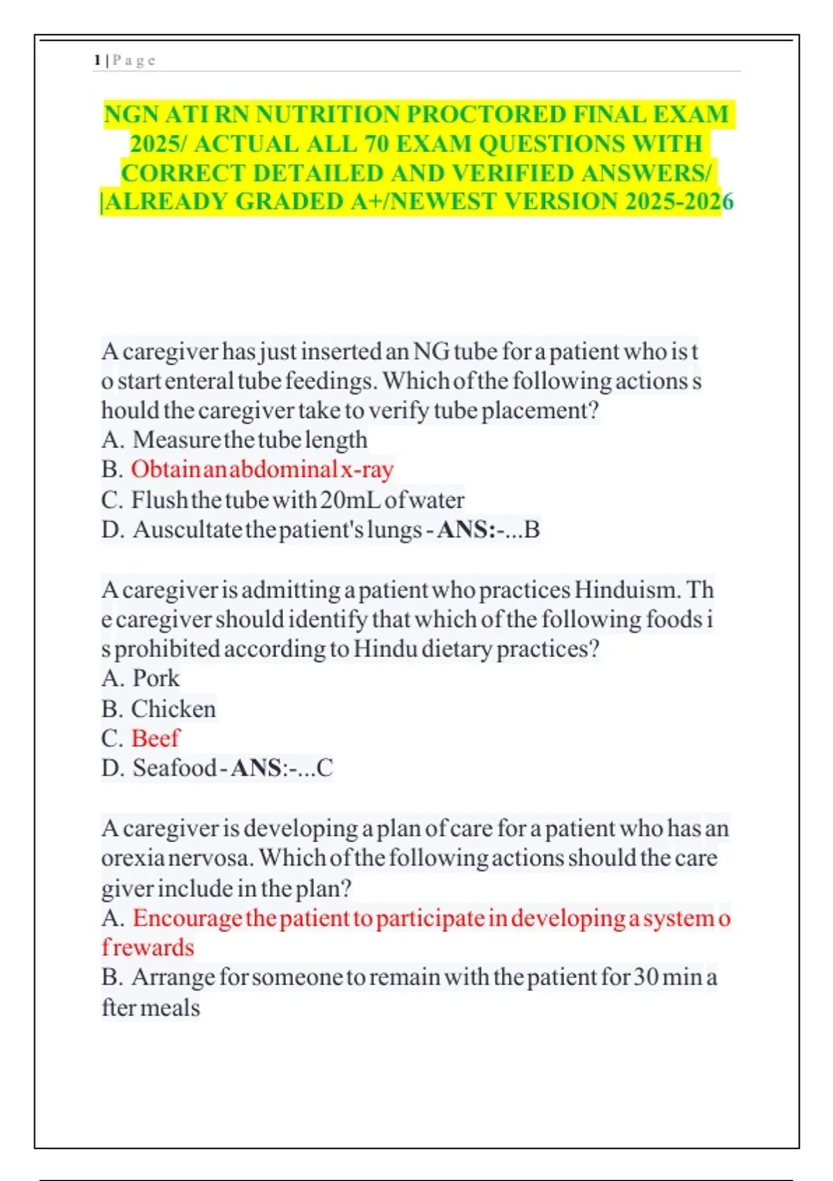 NGN ATI RN Nutrition Proctored Final Exam 2025 – Complete Test Bank ...