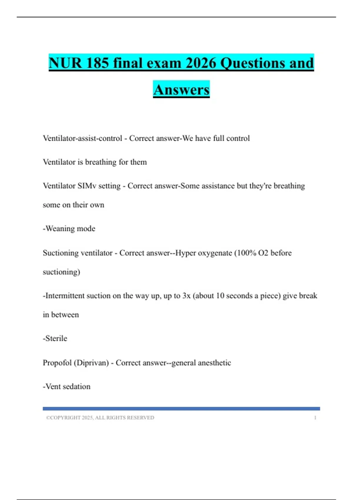 NUR 185 final exam 2026 Questions and Answers - NSG 123 - Stuvia US