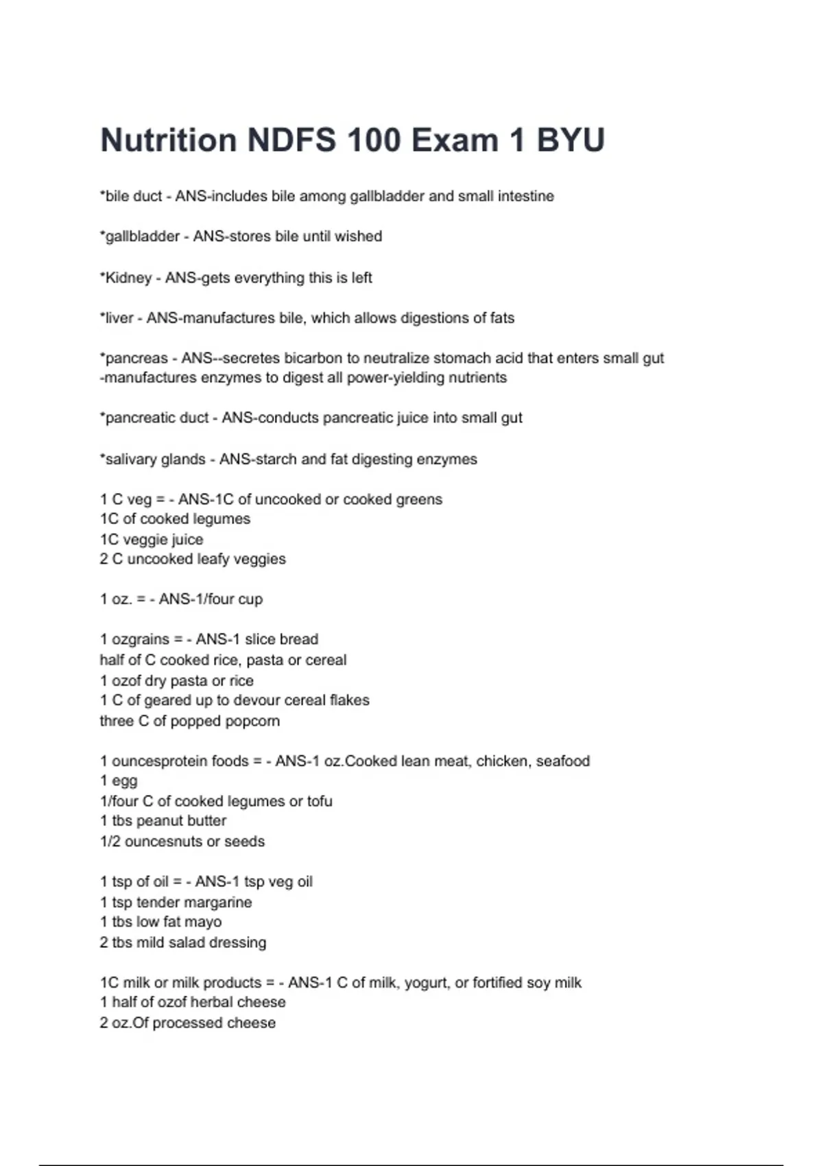Nutrition NDFS 100 Exam 1 BYU NEWEST 2026/2027 ACTUAL EXAM COMPLETE ...