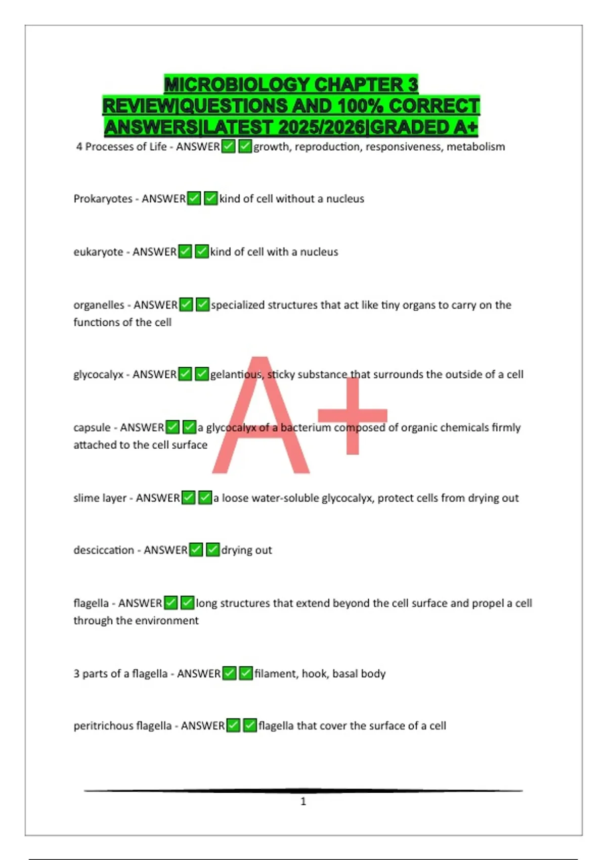 MICROBIOLOGY CHAPTER 3 REVIEW|QUESTIONS AND 100% CORRECT ANSWERS|LATEST ...