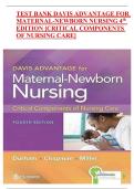 TEST BANK DAVIS ADVANTAGE FOR MATERNAL-NEWBORN NURSING 4th EDITION &lbrack;CRITICAL COMPONENTS OF NURSING CARE&rsqb;