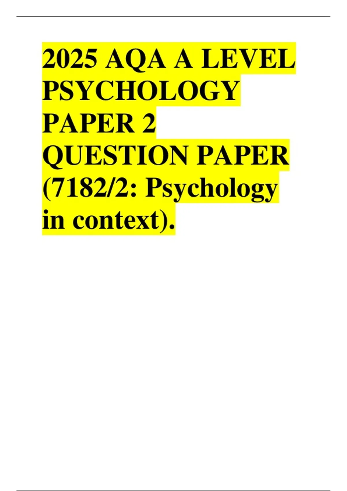 2025 AQA A LEVEL PSYCHOLOGY PAPER 2 QUESTION PAPER (7182/2: Psychology ...