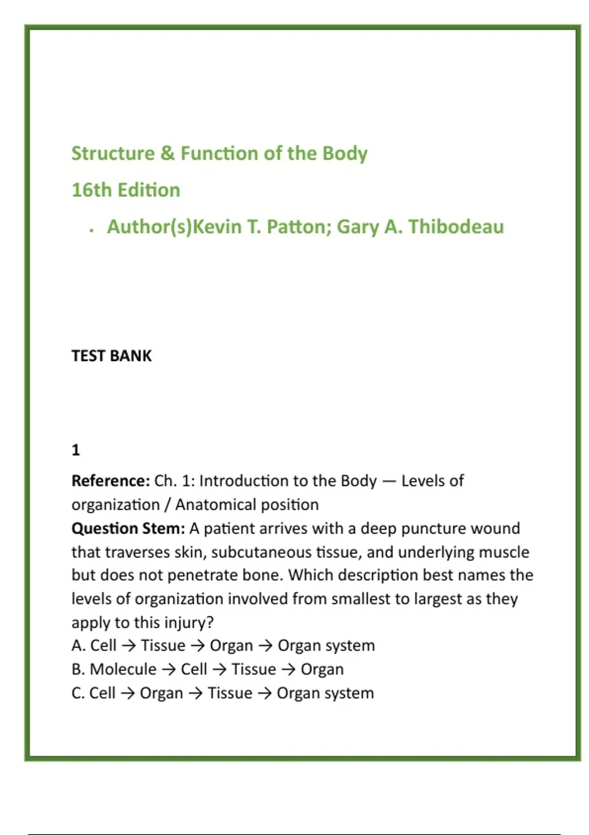 Anatomy & Physiology Test Bank — Structure & Function of the Body (16th ...