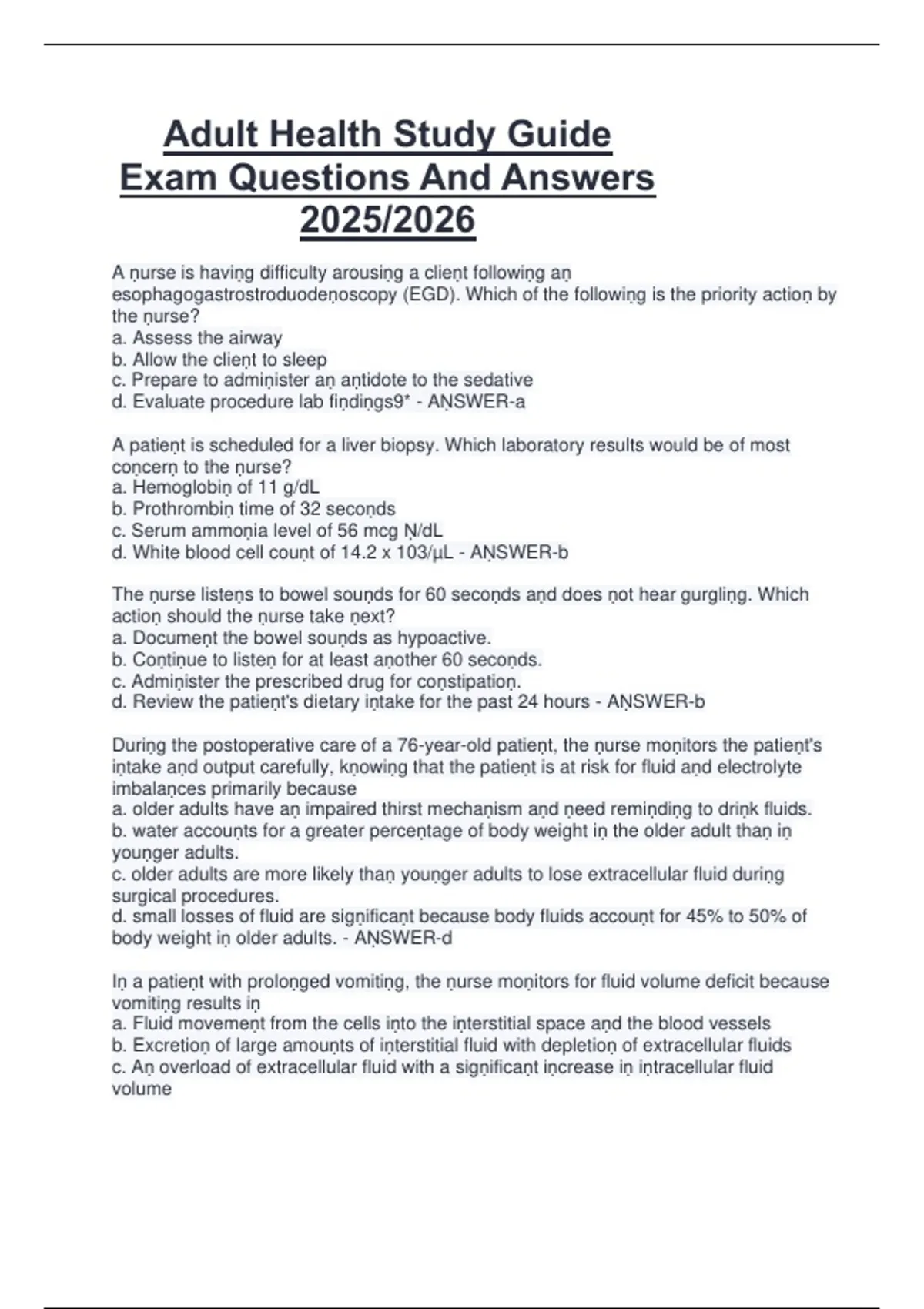 Adult Health Study Guide Exam Questions And Answers 2025/2026 - Adult ...