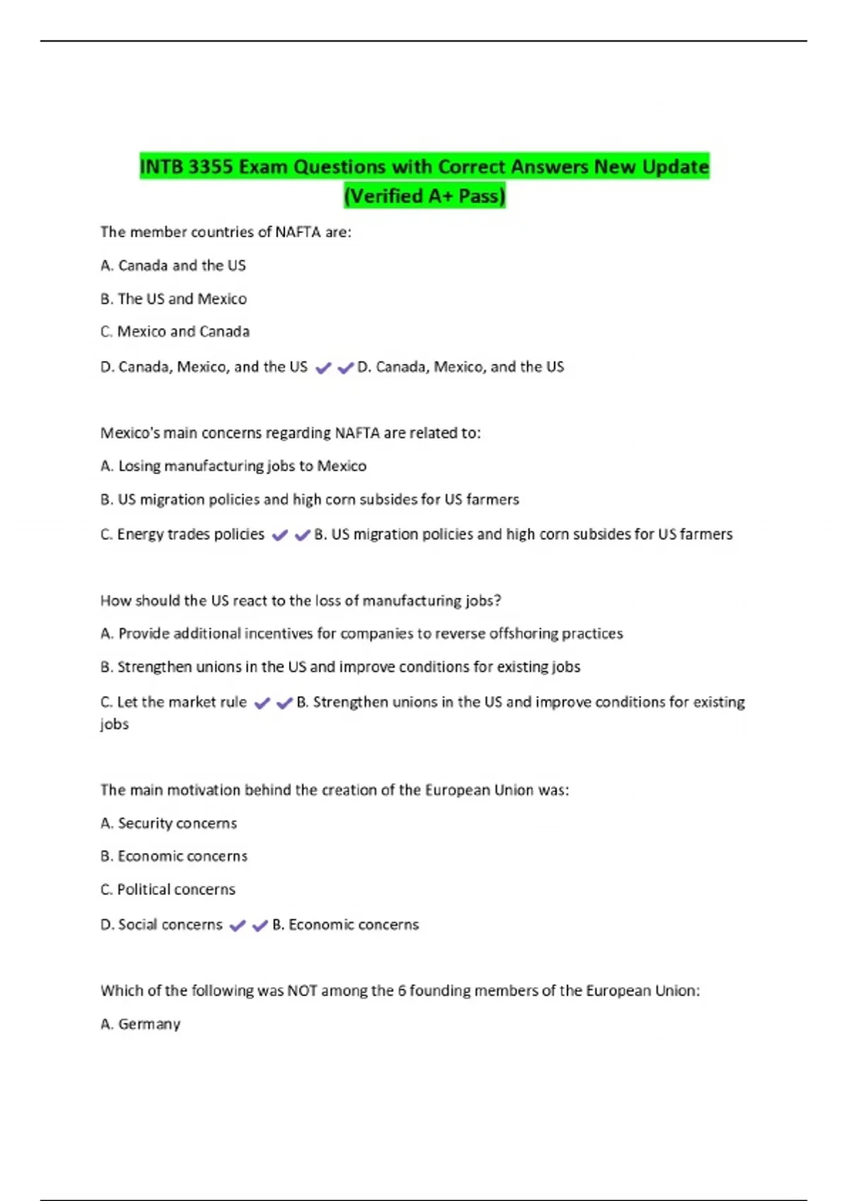 INTB 3355 Exam Questions with Correct Answers New Update (Verified A+ ...