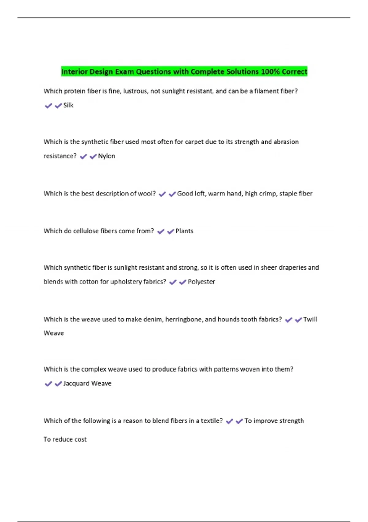 Interior Design Exam Questions with Complete Solutions 100% Correct ...