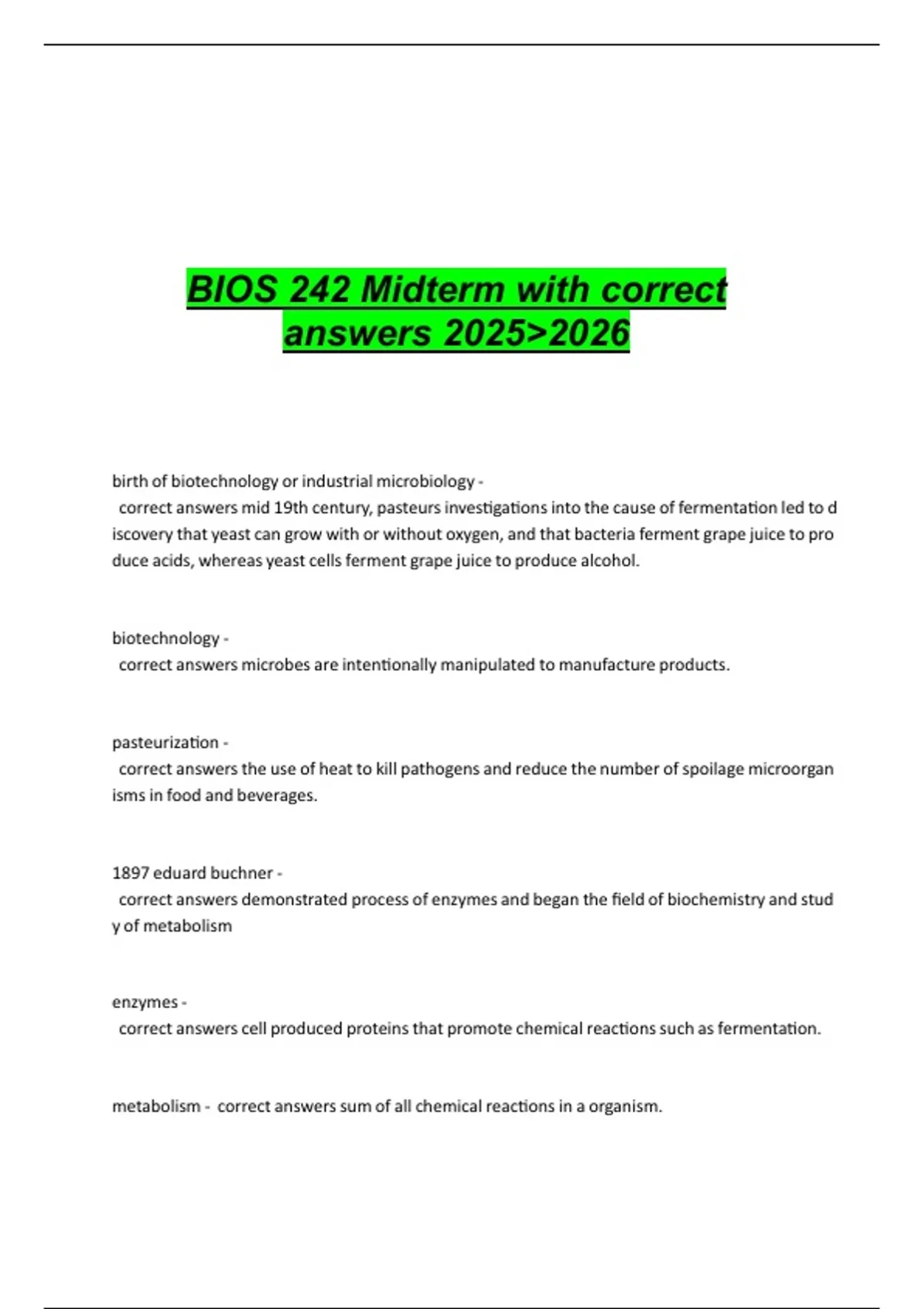 BIOS 242 Midterm with correct answers 20252026 - BIOS 242 2025>2026 ...