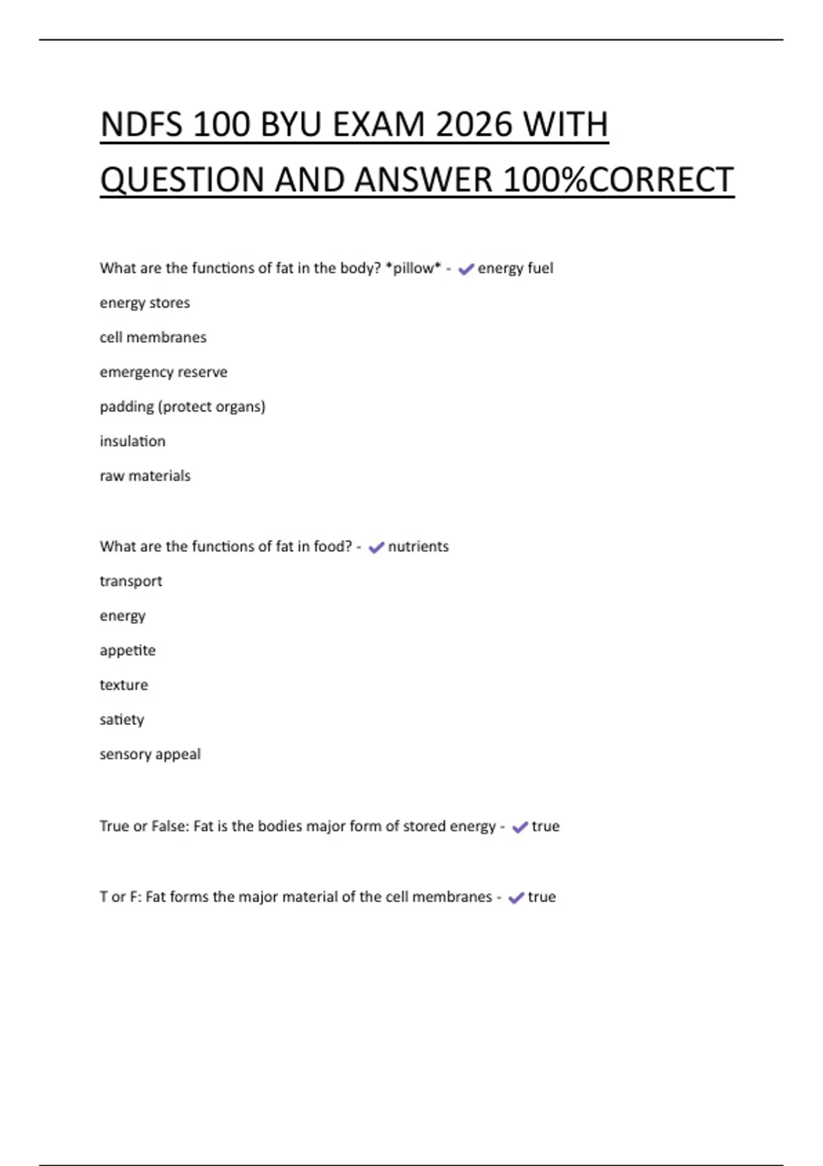 NDFS 100 BYU EXAM 2026 WITH QUESTION AND ANSWER 100%CORRECT - NDFC ...