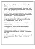 Financial Literacy Final Exam Questions With Complete Solutions
