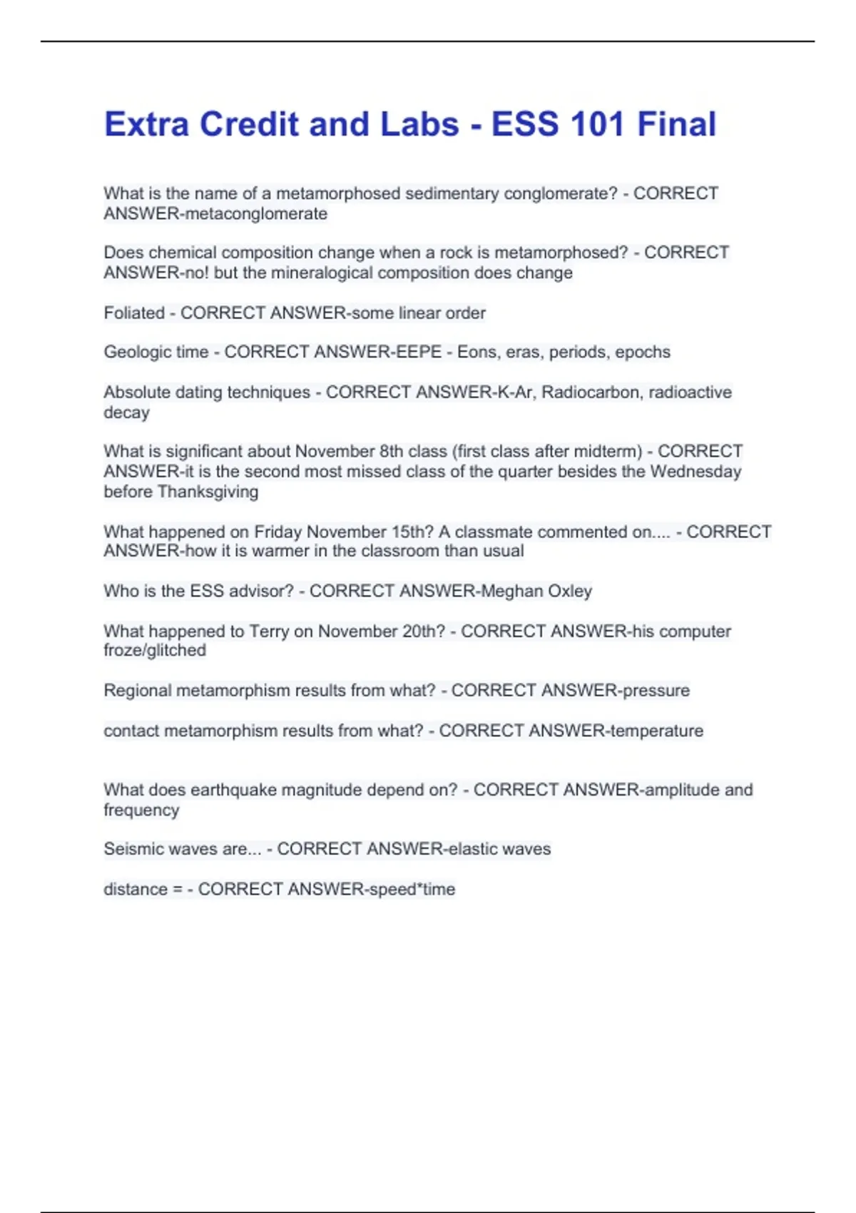 Extra Credit and Labs - ESS 101 Final Questions and Answers Best rated ...