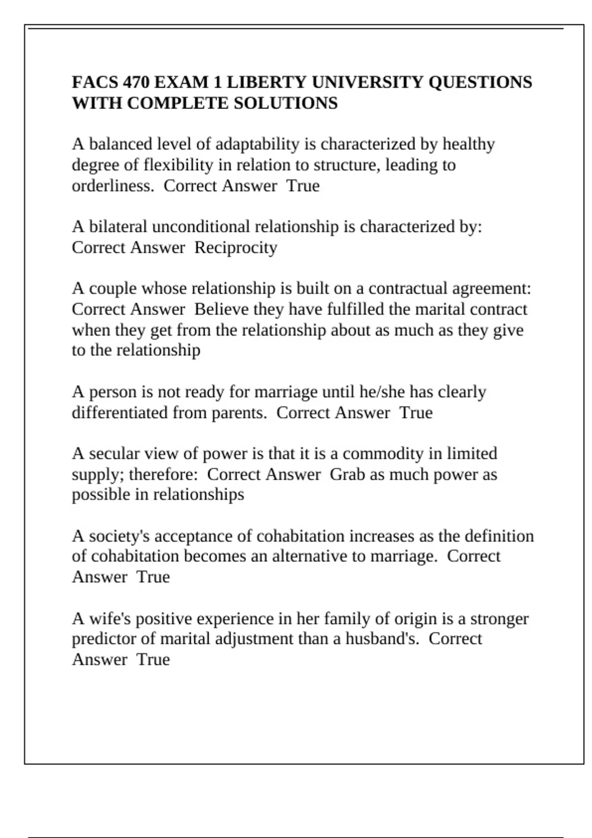 FACS 470 EXAM 1 LIBERTY UNIVERSITY QUESTIONS WITH COMPLETE SOLUTIONS ...