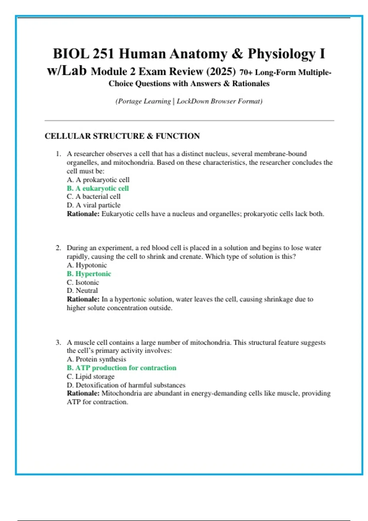 BIOL 251 Human Anatomy & Physiology I w/Lab Module 2 Exam Review (2025 ...