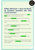 BUSML 3250 Exam 1&colon; Quiz and Warm Up Questions Questions with 100&percnt;  Correct Answers