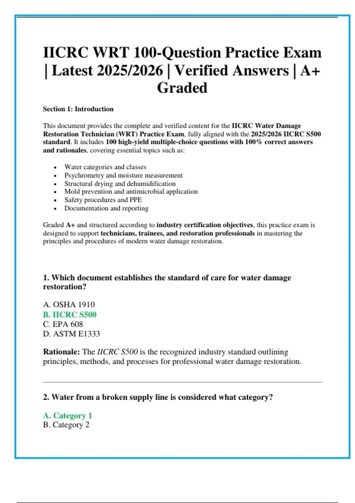 IICRC WRT 100-Question Practice Exam | Latest 2025/2026 | Verified Answers | A+ Graded - IICRC ...