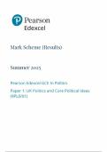 2025 Pearson Edexcel A LEVEL   POLITICS PAPER 1 MARK SCHEME  &colon;   UK Politics and Core Political Ideas &lpar;9PL0&sol;01