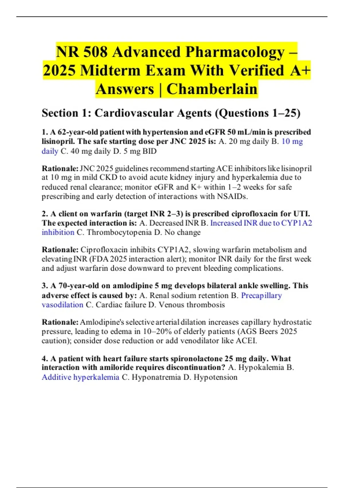 NR 508 Advanced Pharmacology – 2025 Midterm Exam With Verified A+ ...