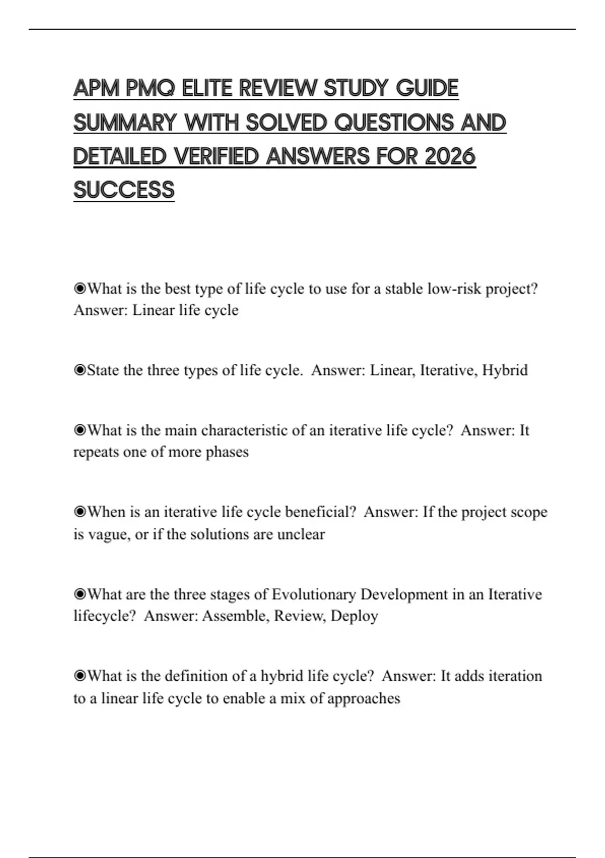 APM PMQ ELITE REVIEW STUDY GUIDE SUMMARY WITH SOLVED QUESTIONS AND ...