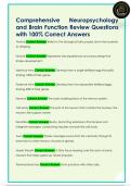 Comprehensive Neuropsychology  and Brain Function Review Questions  with 100&percnt; Correct Answers