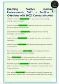 Creating  Positive  Learning  Environments D661 - Section 1  Questions with 100&percnt; Correct Answers 