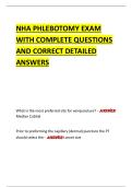 NHA PHLEBOTOMY EXAM  WITH COMPLETE QUESTIONS  AND CORRECT DETAILED  ANSWERS