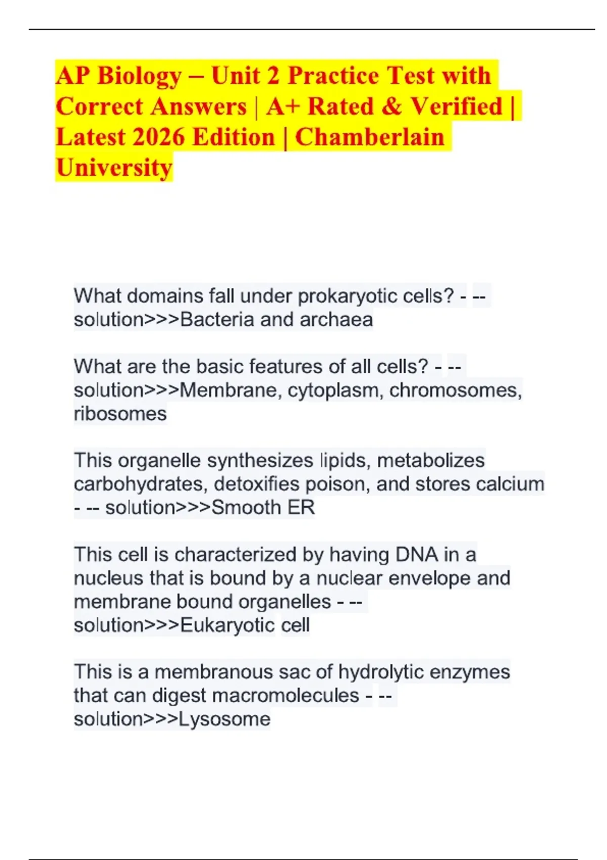 AP Biology – Unit 2 Practice Test with Correct Answers | A+ Rated ...