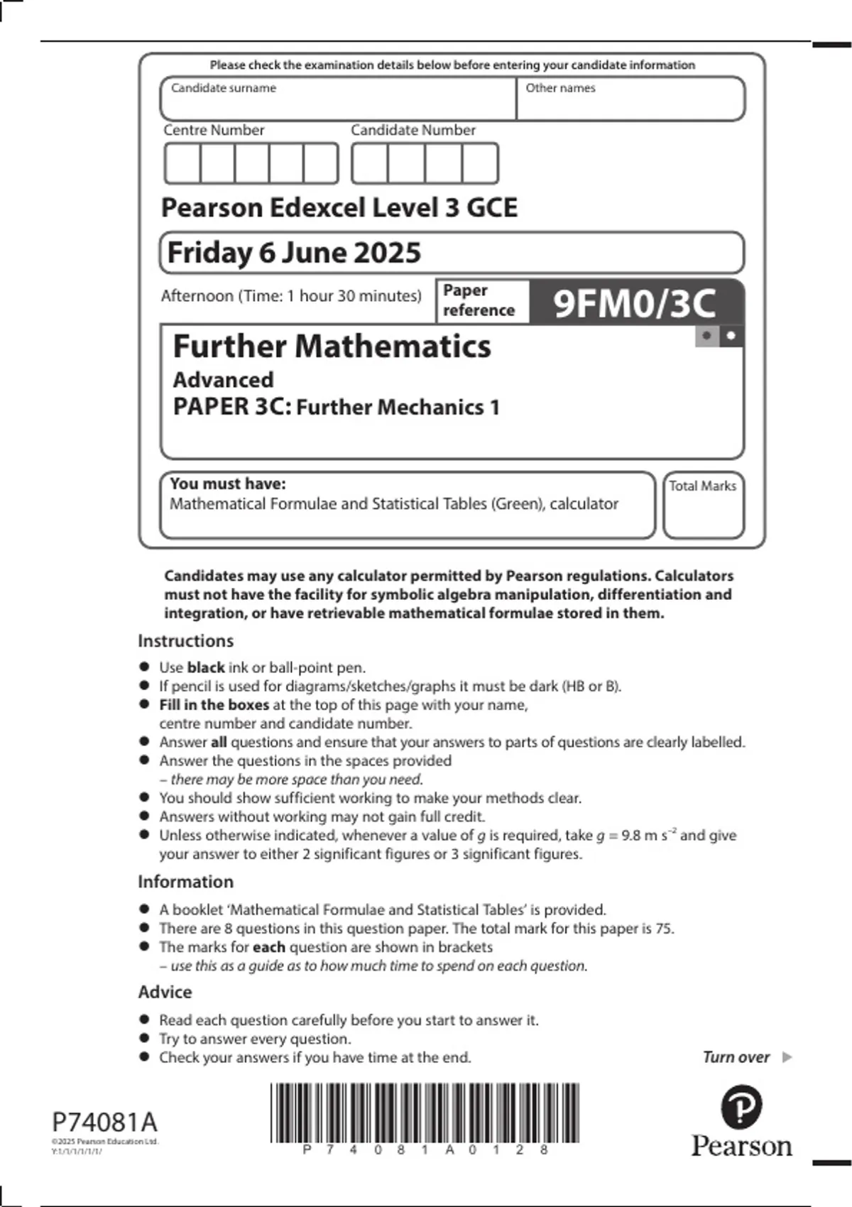 Bundle 2025 Pearson Edexcel A Level Further Mathematics Paper 3 ...