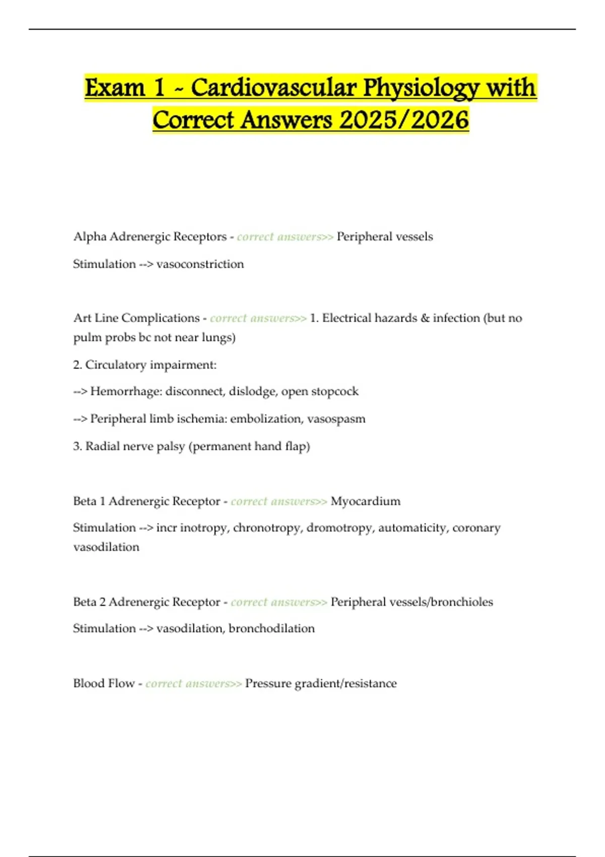 Cardiovascular Physiology Exam 1 Guide 2025/2026 | Hemodynamics ...