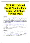 NUR 1821 Mental Health Nursing Final Exam &vert; 2025&sol;2026 Verified Q&A