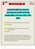 2025&sol;2026 MENTAL HEALTH TECHNICIAN CERTIFICATION EXAM &lpar;AMCA&rpar; ACTUAL Q&A 100&percnt; PASS