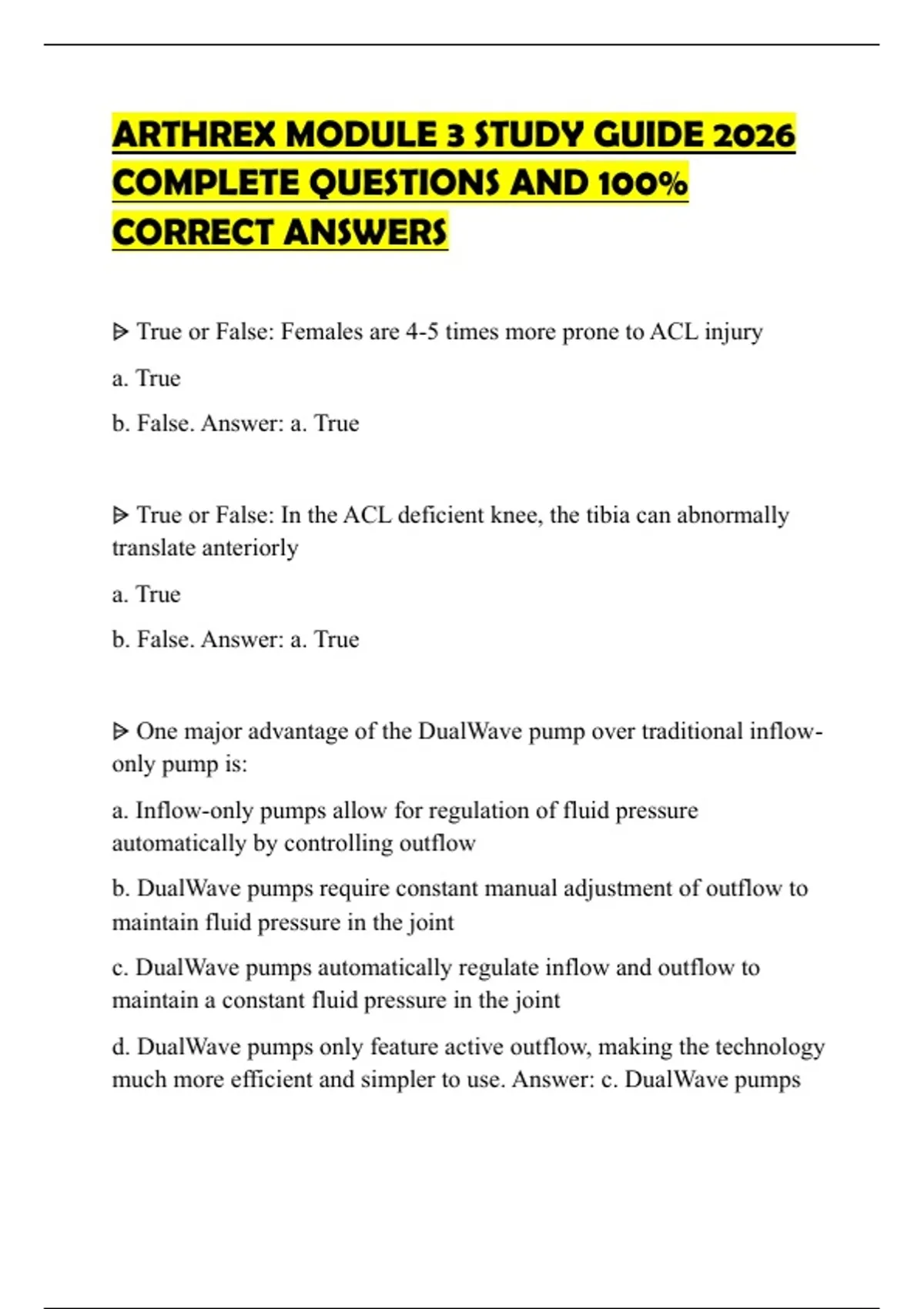 ARTHREX MODULE 3 STUDY GUIDE 2026 COMPLETE QUESTIONS AND 100% CORRECT ...