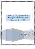 MGMT &lpar;CLEP&rpar;&colon; Principles of Management Practice Test Chapters 1 &ndash; 6 MCQ