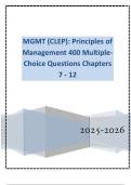 MGMT &lpar;CLEP&rpar;&colon; Principles of Management 400 Multiple Choice Questions Chapters 7 - 12