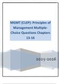 MGMT &lpar;CLEP&rpar;&colon; Principles of Management Multiple Choice Questions Chapters 13-16