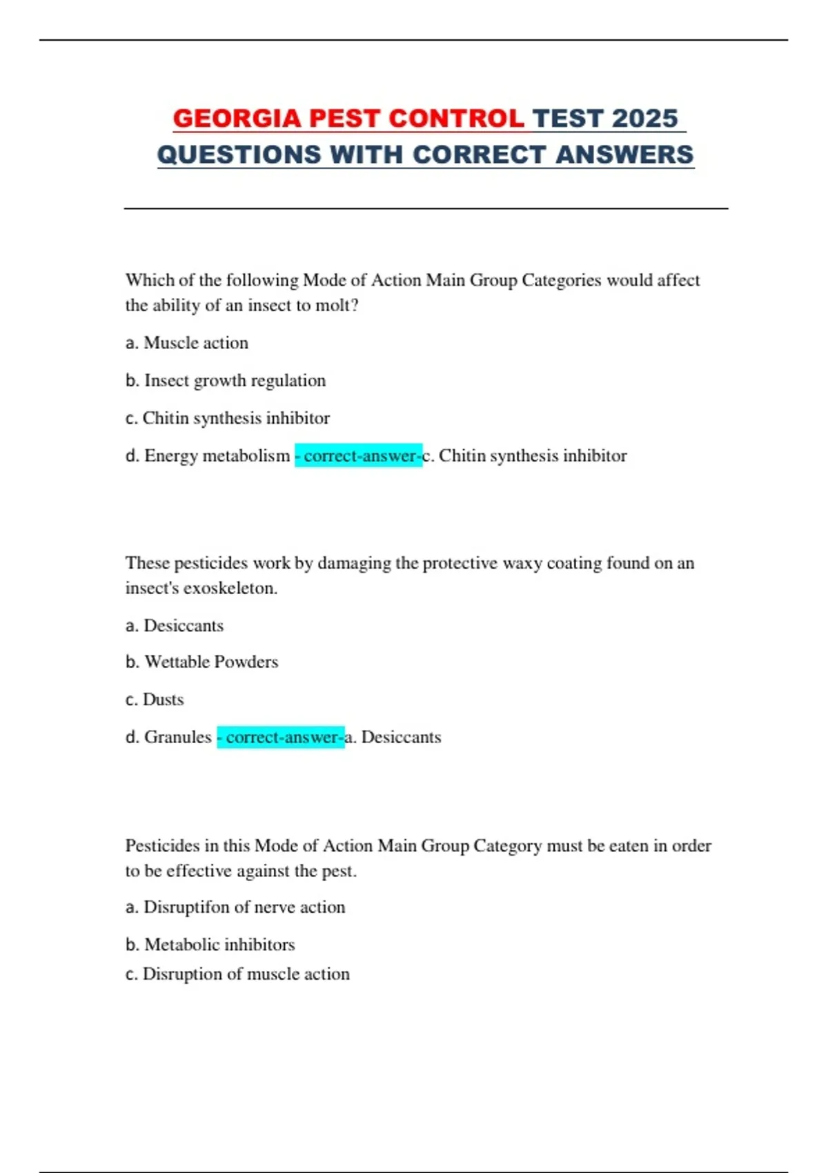 Georgia Pest Control Test 2025 – Complete Practice Exam with Correct ...