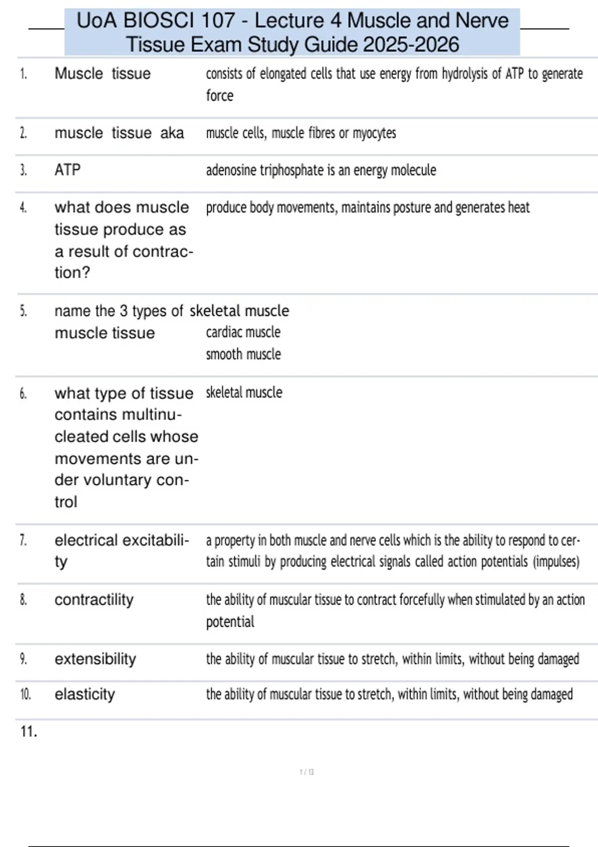 UoA BIOSCI 107 - Lecture 4 Muscle and Nerve Tissue Exam Study Guide ...