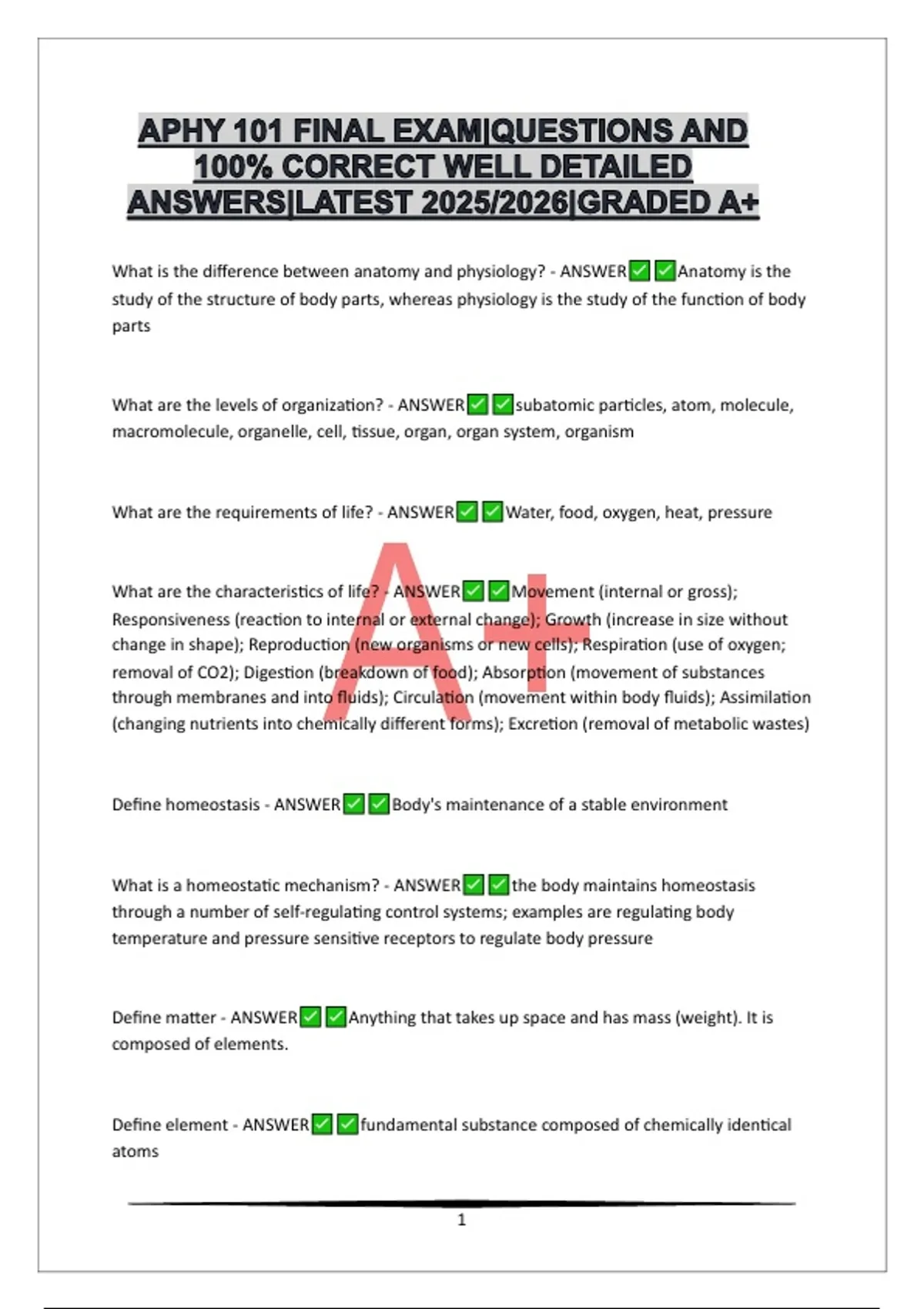 APHY 101 FINAL EXAM|QUESTIONS AND 100% CORRECT WELL DETAILED ANSWERS ...
