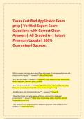 Texas Certified Applicator Exam prep&vert; Verified Expert Exam Questions with Correct Clear Answers&vert; All Graded A&plus;&vert; Latest Premium Update&vert; 100&percnt; Guaranteed Success&period;