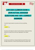 LAW 3220 CLEMSON EXAM 3 &ndash; JAHN ACTUAL 2025&sol;2026 QUESTIONS AND 100&percnt; CORRECT ANSWERS